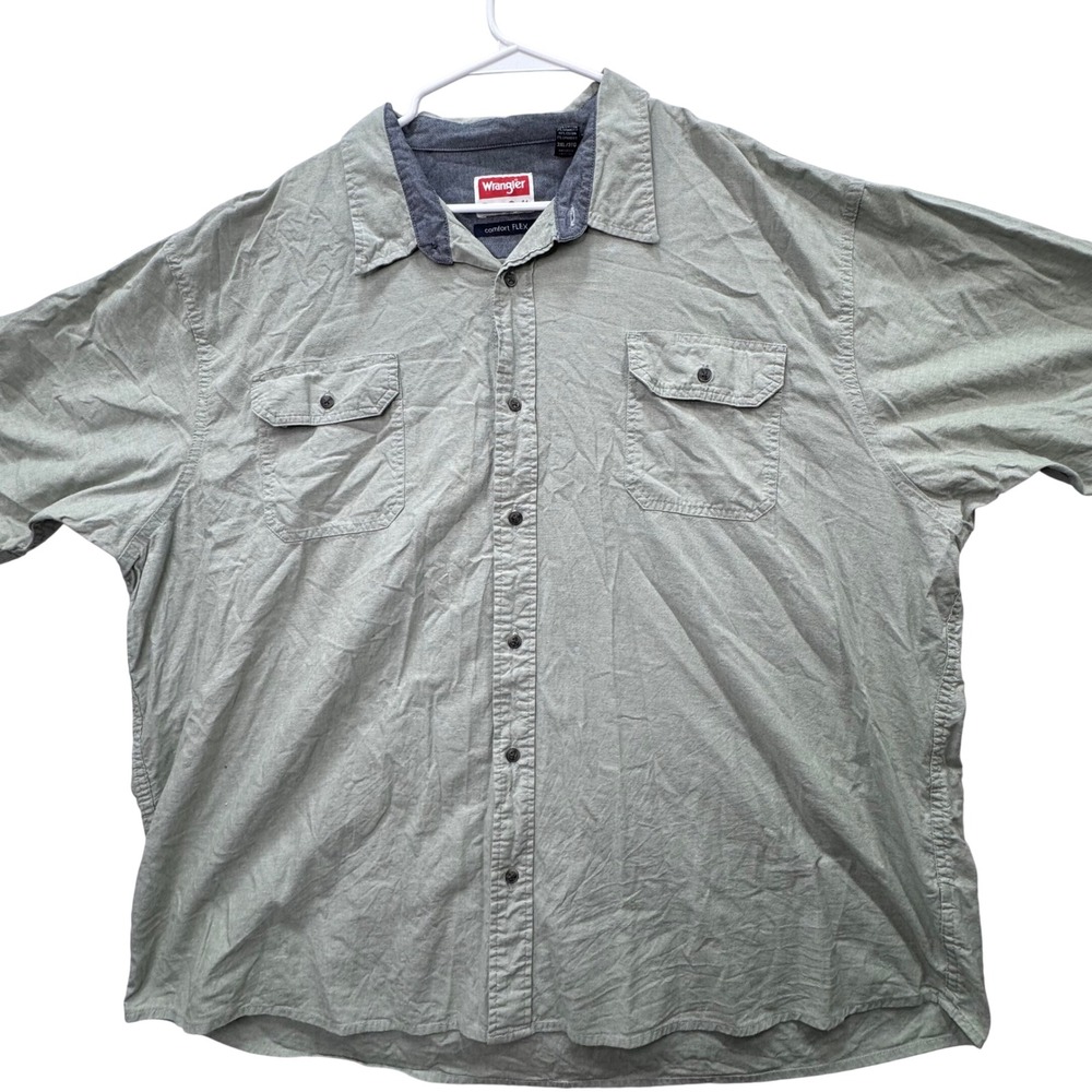 Wrangler Button Down Shirt Mens 3XL Sage Green Comfort Flex Stretch Workwear
